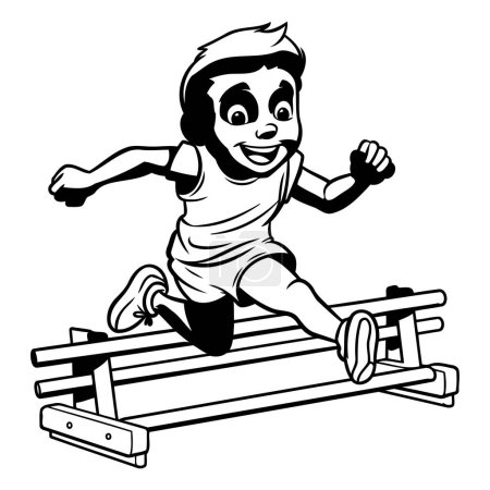 Téléchargez les illustrations : Un garçon qui court sur un circuit. Illustration vectorielle noir et blanc. - en licence libre de droit
