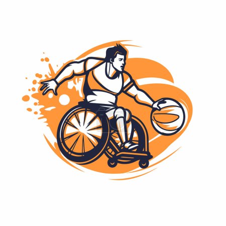 Illustration for Wheelchair basketball player vector logo template. Wheelchair basketball player illustration - Royalty Free Image