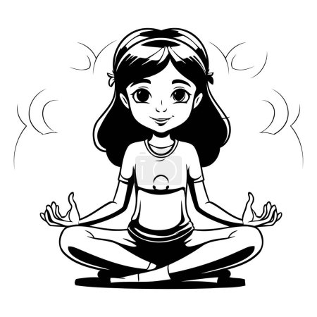 Ilustración de Mujer del yoga meditando en posición de loto. Ilustración vectorial. - Imagen libre de derechos