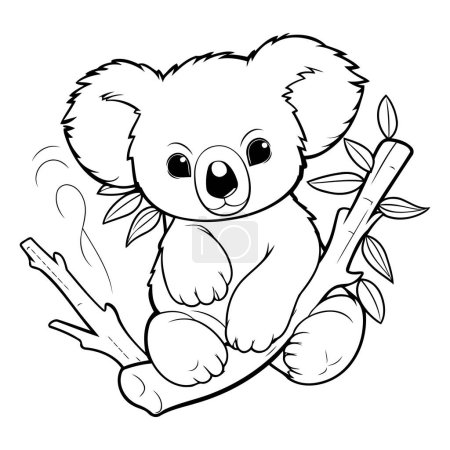 Téléchargez les illustrations : Livre à colorier pour enfants : koala avec une branche de bambou. - en licence libre de droit