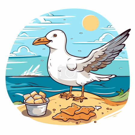 Illustration for Seagull on the seashore. Vector illustration in cartoon style - Royalty Free Image
