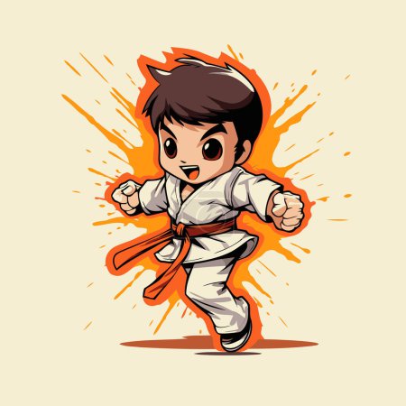 Téléchargez les illustrations : Taekwondo garçon personnage de dessin animé. Illustration vectorielle d'un garçon karaté. - en licence libre de droit