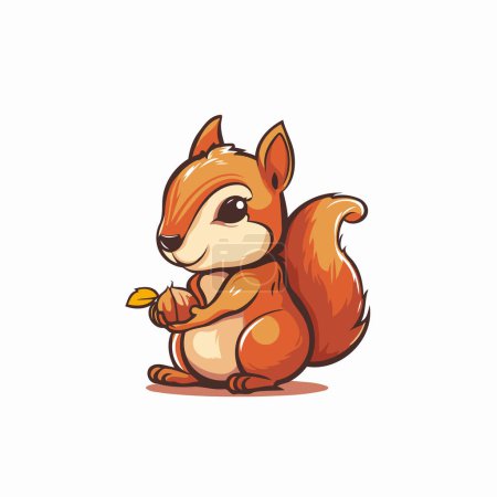 Téléchargez les illustrations : Joli écureuil dessin animé avec noix. Illustration vectorielle isolée sur fond blanc. - en licence libre de droit
