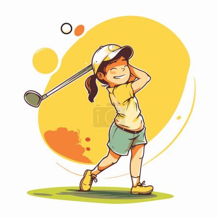 Illustration for Little girl playing golf. Vector illustration of a child playing golf. - Royalty Free Image