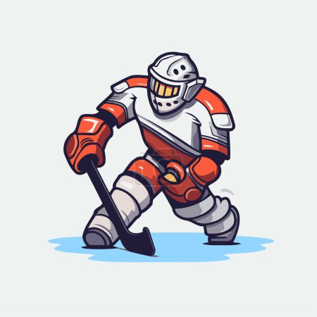 Illustration for Ice hockey player cartoon mascot sport vector illustration. Ice hockey player with the stick - Royalty Free Image