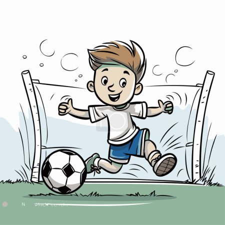 Illustration for Cartoon boy playing soccer. Vector illustration of a boy playing soccer. - Royalty Free Image