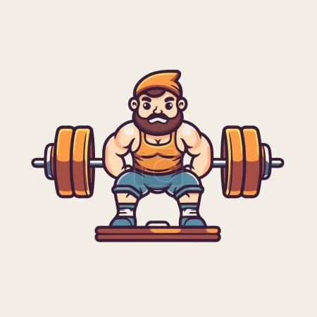 Illustration for Cartoon character of a fat man lifting a barbell. Vector illustration - Royalty Free Image