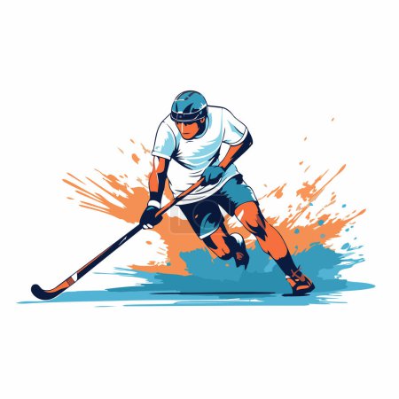 Illustration for Hockey player vector illustration. Hand drawn hockey player in action. - Royalty Free Image