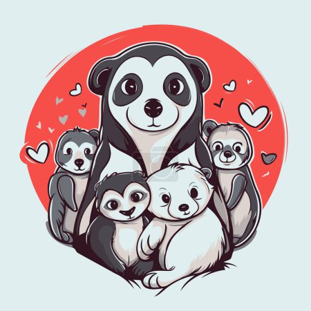 Illustration for Panda family. Vector illustration of a panda family in love. - Royalty Free Image