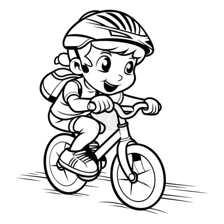 Illustration for Cyclist Boy - Black and White Cartoon Illustration. Vector - Royalty Free Image