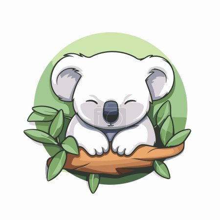 Ilustración de Lindo koala en la rama con hojas. Ilustración vectorial. - Imagen libre de derechos