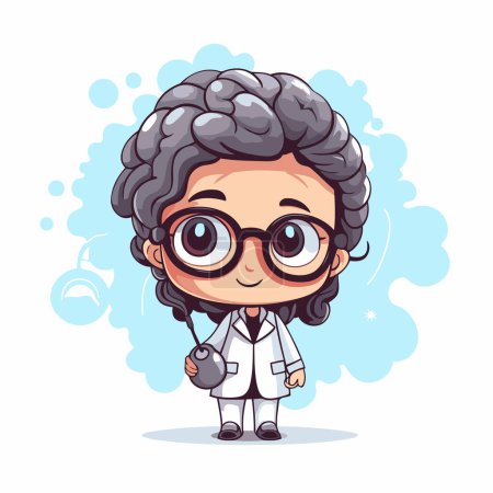 Illustration for Cartoon scientist with stethoscope and glasses. Vector illustration. - Royalty Free Image