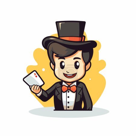 Illustration for Magician Showing Mobile Phone - Vector Cartoon Character Illustration Design - Royalty Free Image