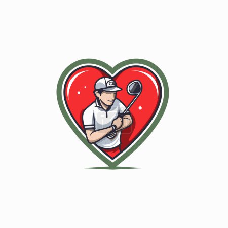 Ilustración de Jugador de golf en forma de corazón logotipo. Ilustración vectorial de un jugador de golf. - Imagen libre de derechos