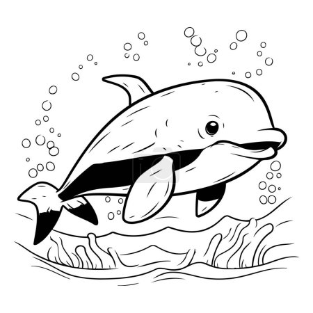 Illustration for Vector illustration of a dolphin swimming in the sea. Coloring book for children. - Royalty Free Image
