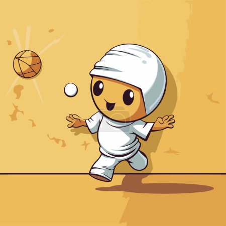 Téléchargez les illustrations : Illustration d'un garçon musulman mignon jouant au basket-ball - personnage de bande dessinée - en licence libre de droit