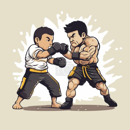 Illustration for Two kickboxers sparring. vector illustration of two kickbox fighters. - Royalty Free Image