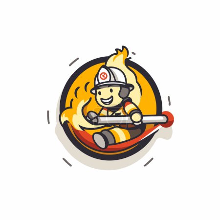 Téléchargez les illustrations : Conception de logo de mascotte de pompier. Illustration vectorielle de la mascotte de pompier. - en licence libre de droit