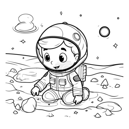 Illustration for Coloring Page Outline Of a Kid Astronaut on the Moon - Royalty Free Image