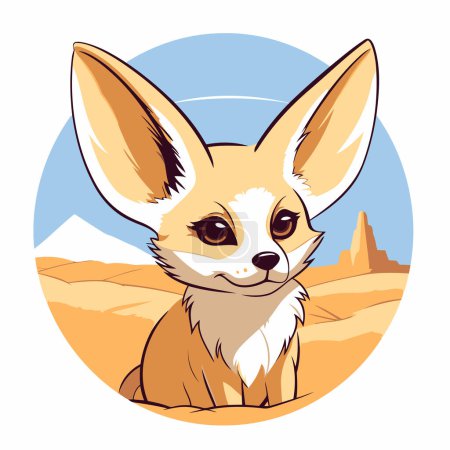 Illustration for Cute cartoon fox in the desert. Vector illustration in a flat style. - Royalty Free Image