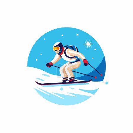 Téléchargez les illustrations : Icône vectorielle de ski. Illustration plate de l'icône vectorielle du ski skieur. - en licence libre de droit