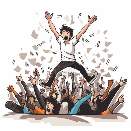 Illustration for Crowd of people with raised hands. Vector illustration in cartoon style. - Royalty Free Image