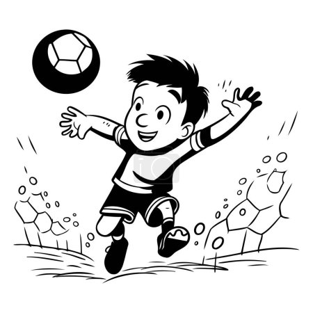 Illustration for Soccer player kicking the ball. Black and white vector illustration. - Royalty Free Image