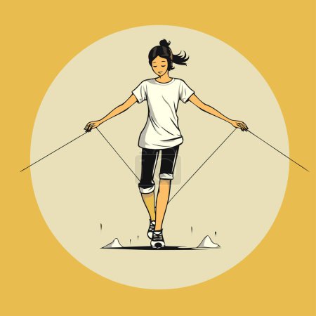 Illustration for Sporty young woman doing exercises. Vector illustration in cartoon style. - Royalty Free Image