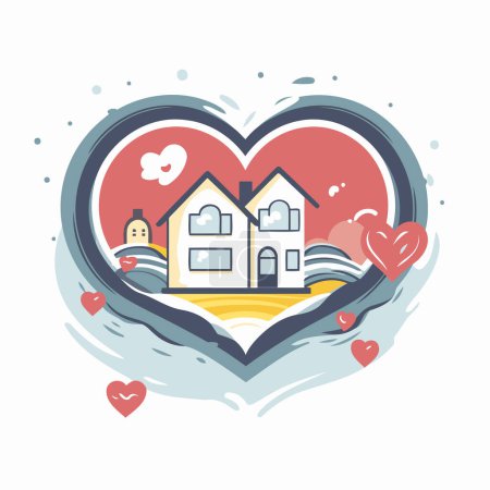 Illustration for Vector illustration of a heart-shaped house in the center of the city. - Royalty Free Image
