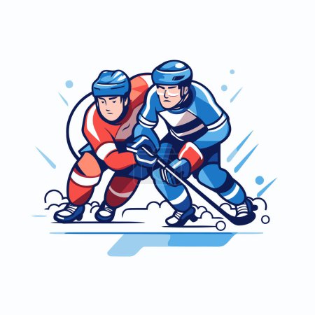 Ilustración de Jugadores de hockey sobre hielo. ilustración vectorial en estilo plano de dibujos animados. Jugadores de hockey sobre hielo. - Imagen libre de derechos