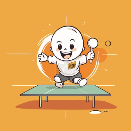 Ilustración de Niño jugando al tenis de mesa ilustración de personajes de dibujos animados vector. Dibujos animados niño jugando tenis de mesa. - Imagen libre de derechos