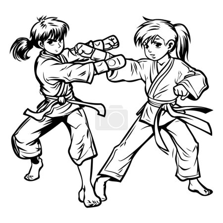 Illustration for Karate girl and boy. Vector illustration ready for vinyl cutting. - Royalty Free Image