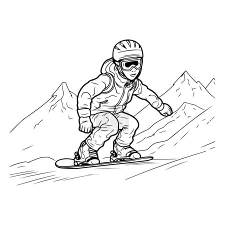 Illustration for Snowboarder in mountains. Vector illustration of a snowboarder. - Royalty Free Image