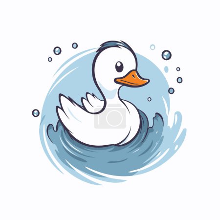 Illustration for Cartoon duck swimming in the sea. Vector illustration on white background. - Royalty Free Image