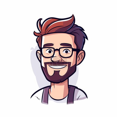 Illustration for Hipster man with beard and glasses. cartoon vector illustration. - Royalty Free Image