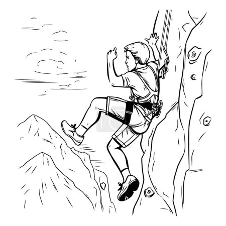 Téléchargez les illustrations : Illustration d'un enfant montant sur une falaise. croquis pour votre design - en licence libre de droit