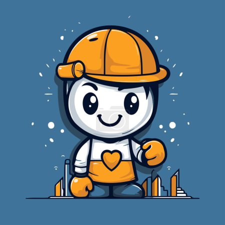 Illustration for Illustration of a Cute Cartoon Worker Character Wearing a Hard Hat - Royalty Free Image