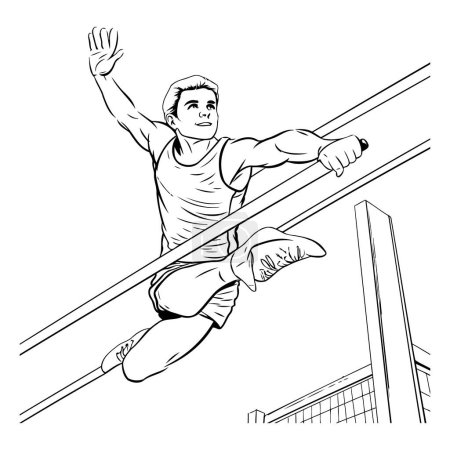 Téléchargez les illustrations : Croquis d'un homme sautant par-dessus un obstacle. Illustration vectorielle - en licence libre de droit
