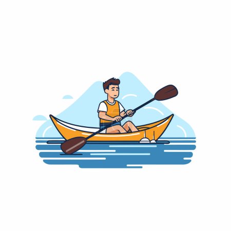 Illustration for Man paddling a kayak on the sea. Flat style vector illustration. - Royalty Free Image
