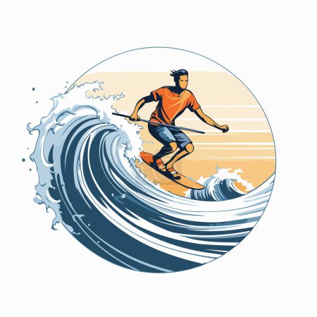 Illustration for Man skiing on the surfboard on the wave. Vector illustration. - Royalty Free Image
