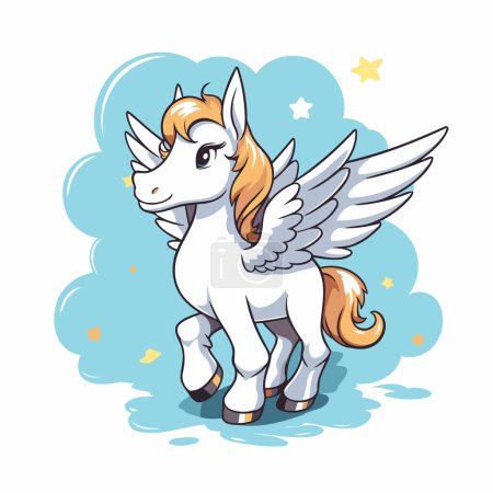 Ilustración de Unicornio con alas. Ilustración vectorial de un lindo caballo de dibujos animados. - Imagen libre de derechos