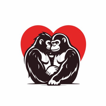 Ilustración de Una pareja de chimpancés enamorados. Ilustración vectorial sobre fondo blanco. - Imagen libre de derechos