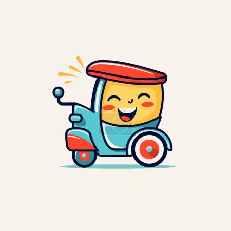 Illustration for Cute cartoon tuk tuk with smiley face. vector illustration - Royalty Free Image