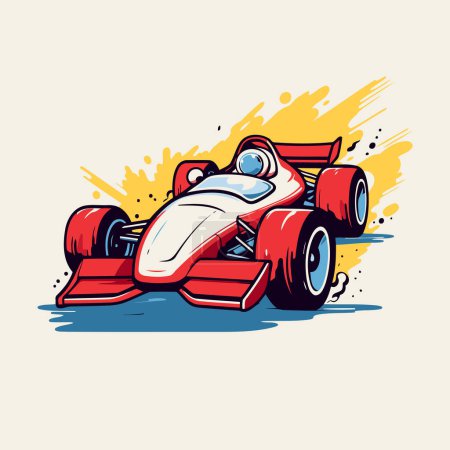 Ilustración de Coche de carreras vintage. Ilustración vectorial dibujada a mano en estilo de dibujos animados. - Imagen libre de derechos