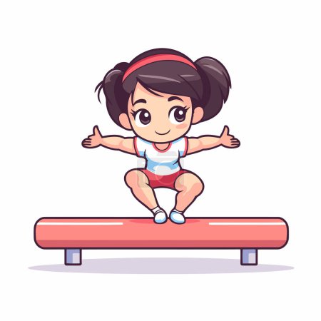 Téléchargez les illustrations : Jolie petite fille faisant de la gymnastique sur le stade. Illustration vectorielle. - en licence libre de droit