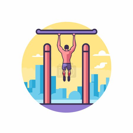 Illustration for Man doing pull-ups on horizontal bars. Flat style vector illustration. - Royalty Free Image