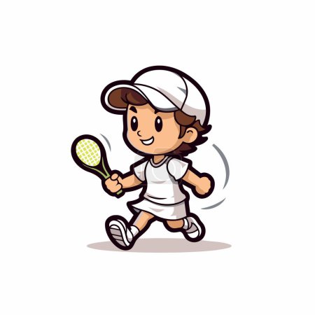 Téléchargez les illustrations : Mascotte de Joueur de Tennis Cartoon Illustration vectorielle de conception de caractères. - en licence libre de droit