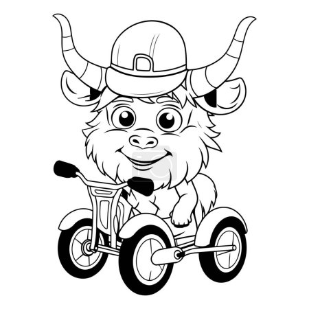 Illustration for Illustration of a bull riding a tricycle on a white background - Royalty Free Image