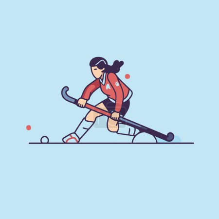 Illustration for Cute girl playing hockey. Vector illustration in flat cartoon style. - Royalty Free Image