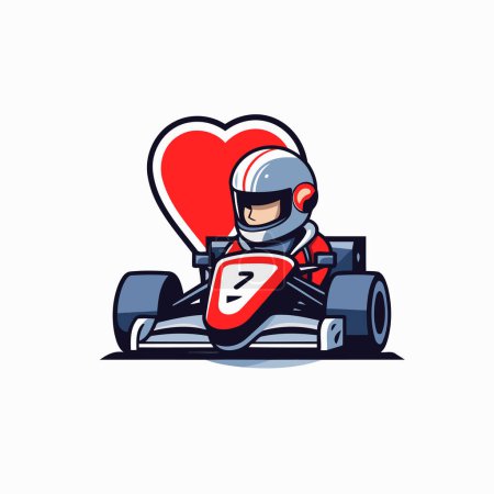 Cartoon-Kartfahrer mit rotem Herz. Vektorillustration.